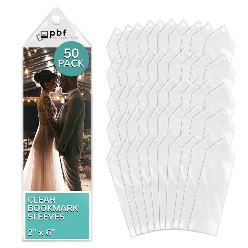 pbf PHOTO BOOTH FRAMES Photo Booth Frames - 50 Premium Vinyl Photo Booth Bookmark Sleeves 2 1/4 X 6 1/4 for Wedding 2x6 inch Photo Booth Sleeve - Image 1